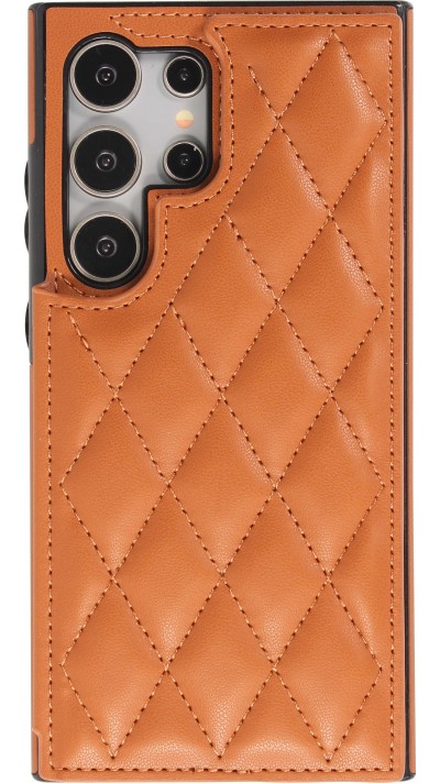 Galaxy S24 Ultra Case H&uuml;lle - Silikon case mit Kunstleder Oberfl&auml;che und aufklappbarem Portemonnaie - Braun