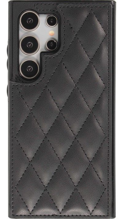 Galaxy S24 Ultra Case H&uuml;lle - Silikon case mit Kunstleder Oberfl&auml;che und aufklappbarem Portemonnaie - Schwarz