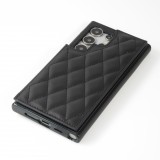 Galaxy S24 Ultra Case H&uuml;lle - Silikon case mit Kunstleder Oberfl&auml;che und aufklappbarem Portemonnaie - Schwarz