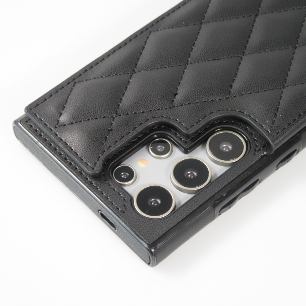 Galaxy S24 Ultra Case H&uuml;lle - Silikon case mit Kunstleder Oberfl&auml;che und aufklappbarem Portemonnaie - Schwarz