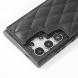 Galaxy S24 Ultra Case H&uuml;lle - Silikon case mit Kunstleder Oberfl&auml;che und aufklappbarem Portemonnaie - Schwarz