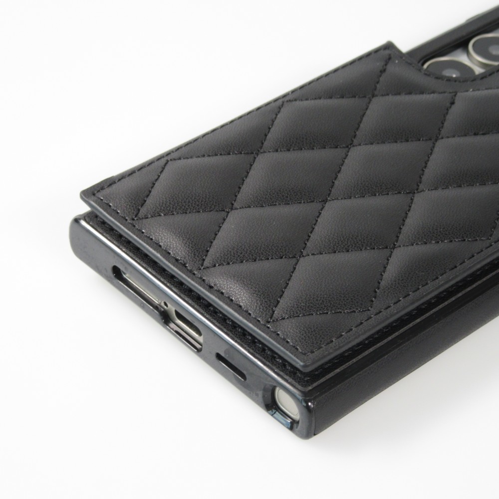 Galaxy S24 Ultra Case H&uuml;lle - Silikon case mit Kunstleder Oberfl&auml;che und aufklappbarem Portemonnaie - Schwarz