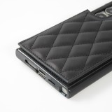 Galaxy S24 Ultra Case H&uuml;lle - Silikon case mit Kunstleder Oberfl&auml;che und aufklappbarem Portemonnaie - Schwarz