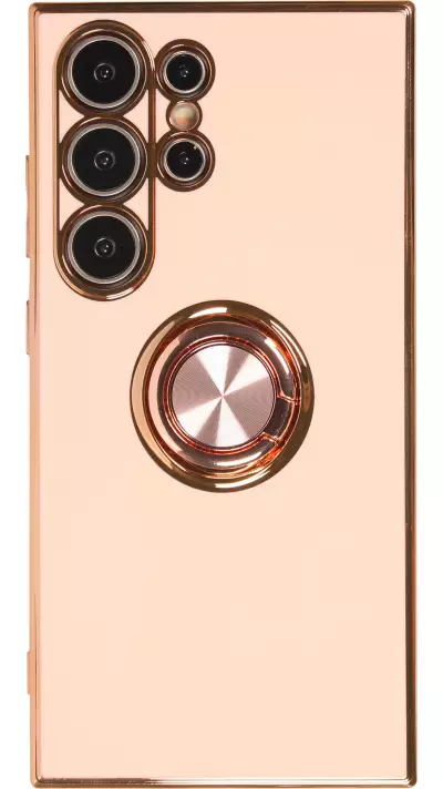 Hülle Samsung Galaxy S25 Ultra - Gummi Bronze mit Ring - Rosa