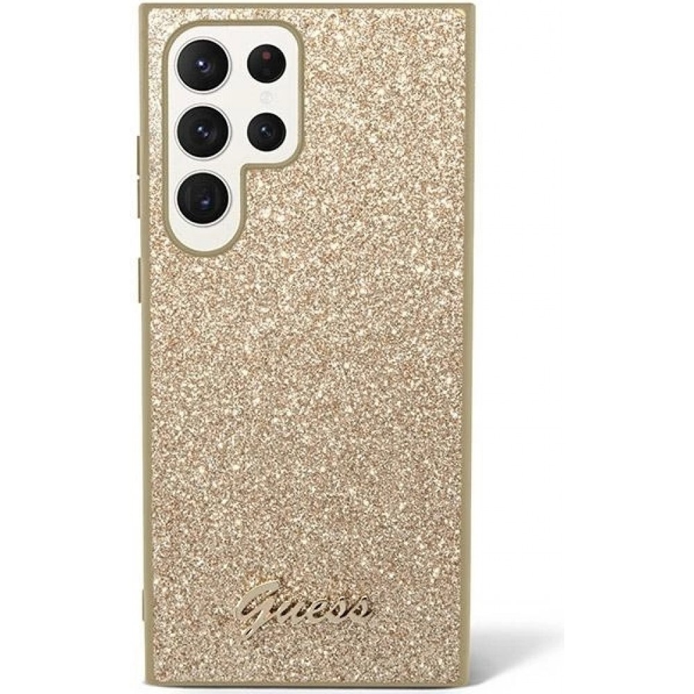 Galaxy S24 Ultra Case H&uuml;lle - Guess Gold Paillettes mit goldenem Metall-Logo - Gold