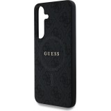 Samsung Galaxy S25 Case Hülle - Guess Monogramm Kunstleder mit integriertem MagSafe und goldenem Logo - Schwarz