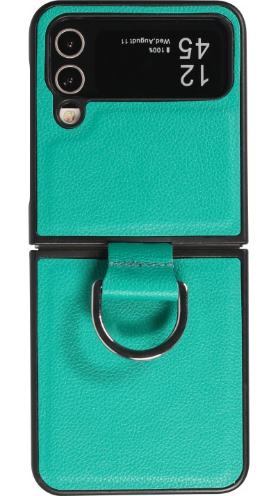 Samsung Galaxy Z Flip5 Case Hülle - Leder Design mit Haltering - Blau