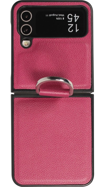 Galaxy Z Flip4 Case Hülle - Leder Design mit Haltering - Dunkelrosa
