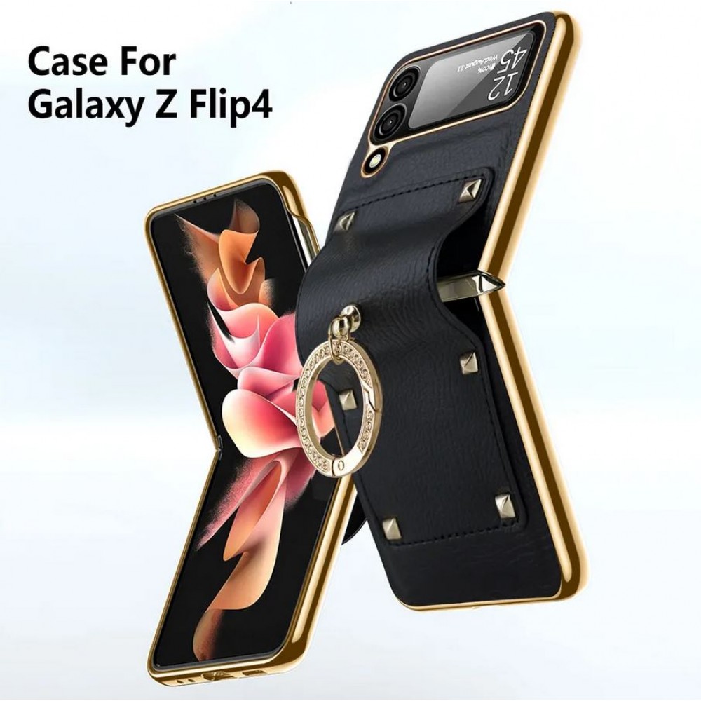 Galaxy Z Flip4 Case Hülle - Luxury Leder Ring - Rosa