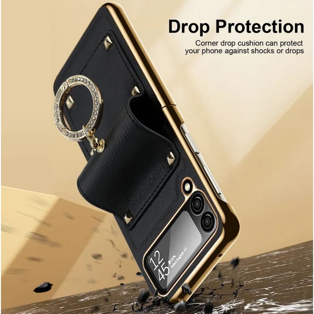 Galaxy Z Flip4 Case Hülle - Luxury Leder Ring - Violett