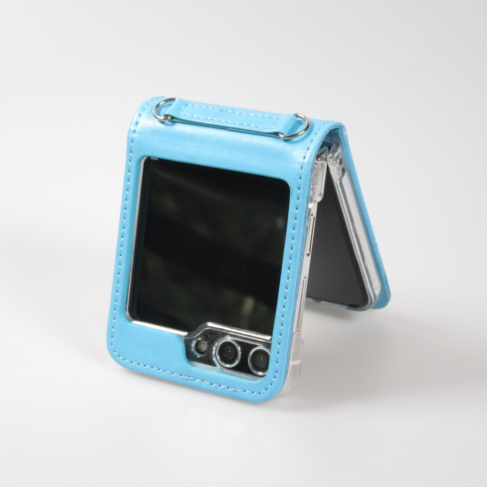 Galaxy Z Flip5 Case Hülle - Elegantes Kunstleder mit impregnierter Blume - Blau
