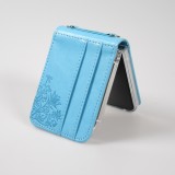 Galaxy Z Flip5 Case Hülle - Elegantes Kunstleder mit impregnierter Blume - Blau