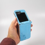 Galaxy Z Flip5 Case Hülle - Elegantes Kunstleder mit impregnierter Blume - Blau