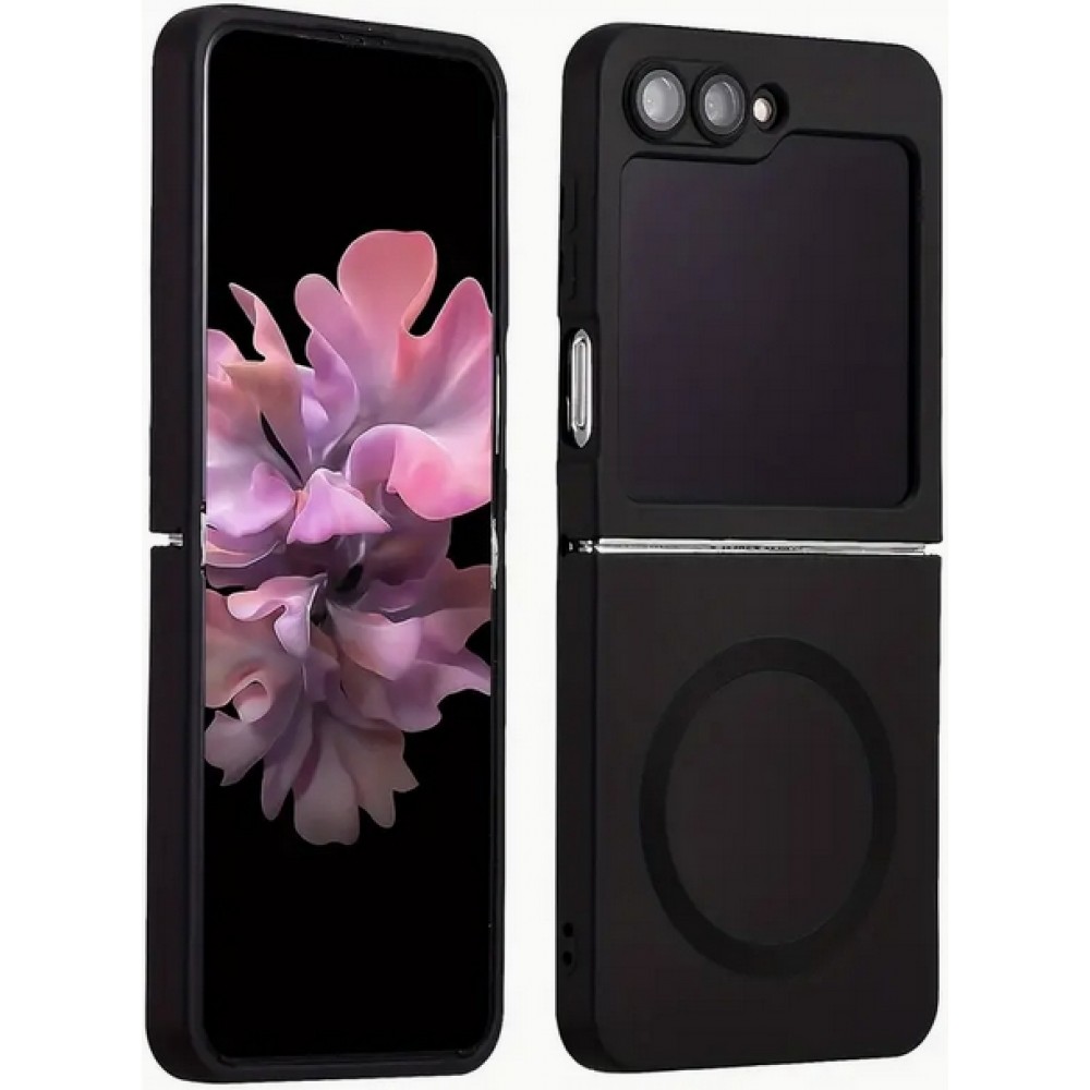 Galaxy Z Flip6 Case H&uuml;lle - Weiches faltbares Silikon mit MagSafe und Kameraschutz - Schwarz