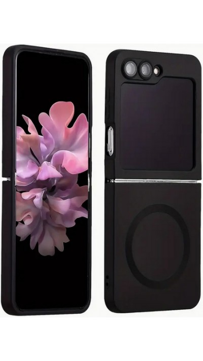 Galaxy Z Flip6 Case Hülle - Weiches faltbares Silikon mit MagSafe und Kameraschutz - Schwarz