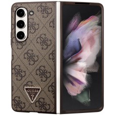 Coque Samsung Galaxy Z Fold5 - Guess monogramme similicuir logo métal et strass - Brun