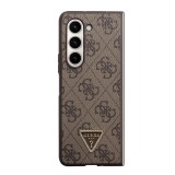 Coque Samsung Galaxy Z Fold5 - Guess monogramme similicuir logo métal et strass - Brun