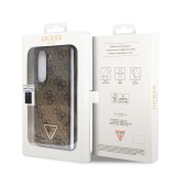 Coque Samsung Galaxy Z Fold5 - Guess monogramme similicuir logo métal et strass - Brun