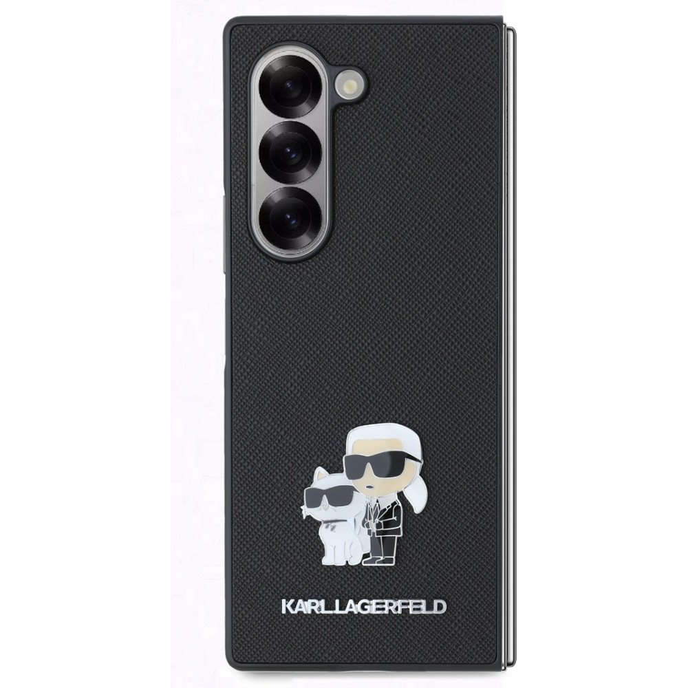 Coque Samsung Galaxy Z Fold6 -  Karl Lagerfeld Saffiano avec Karl et Choupette logo métallique - Noir