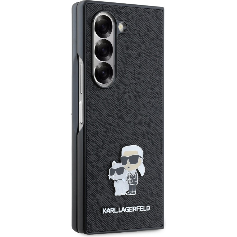 Coque Samsung Galaxy Z Fold6 -  Karl Lagerfeld Saffiano avec Karl et Choupette logo métallique - Noir