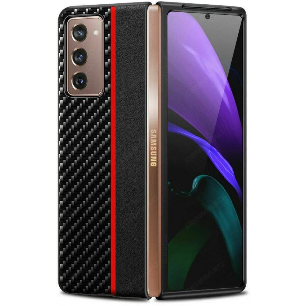 Case Hülle Samsung Galaxy Z Fold3 5G - Leder mit Karbonstruktur - Rot