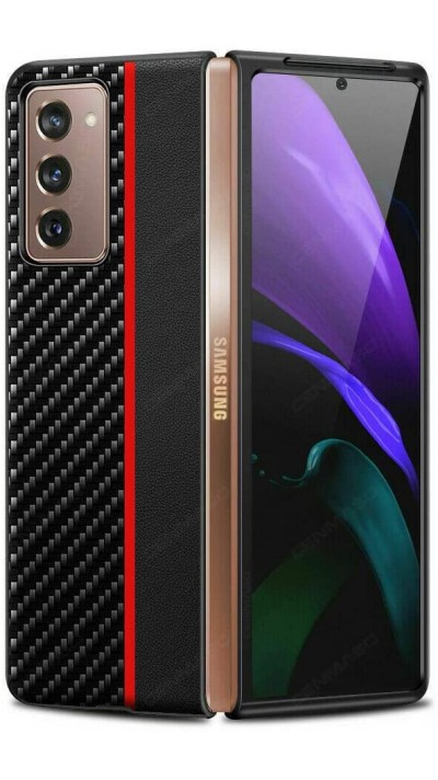 Case Hülle Samsung Galaxy Z Fold3 5G - Leder mit Karbonstruktur - Rot