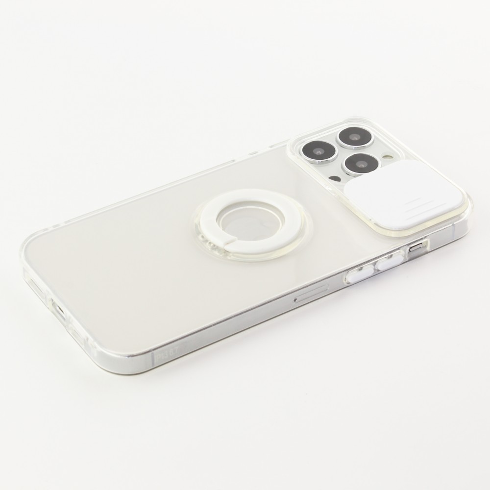 iPhone 14 Pro Max Case Hülle - mit Kamera-Slider und Ring - Weiss