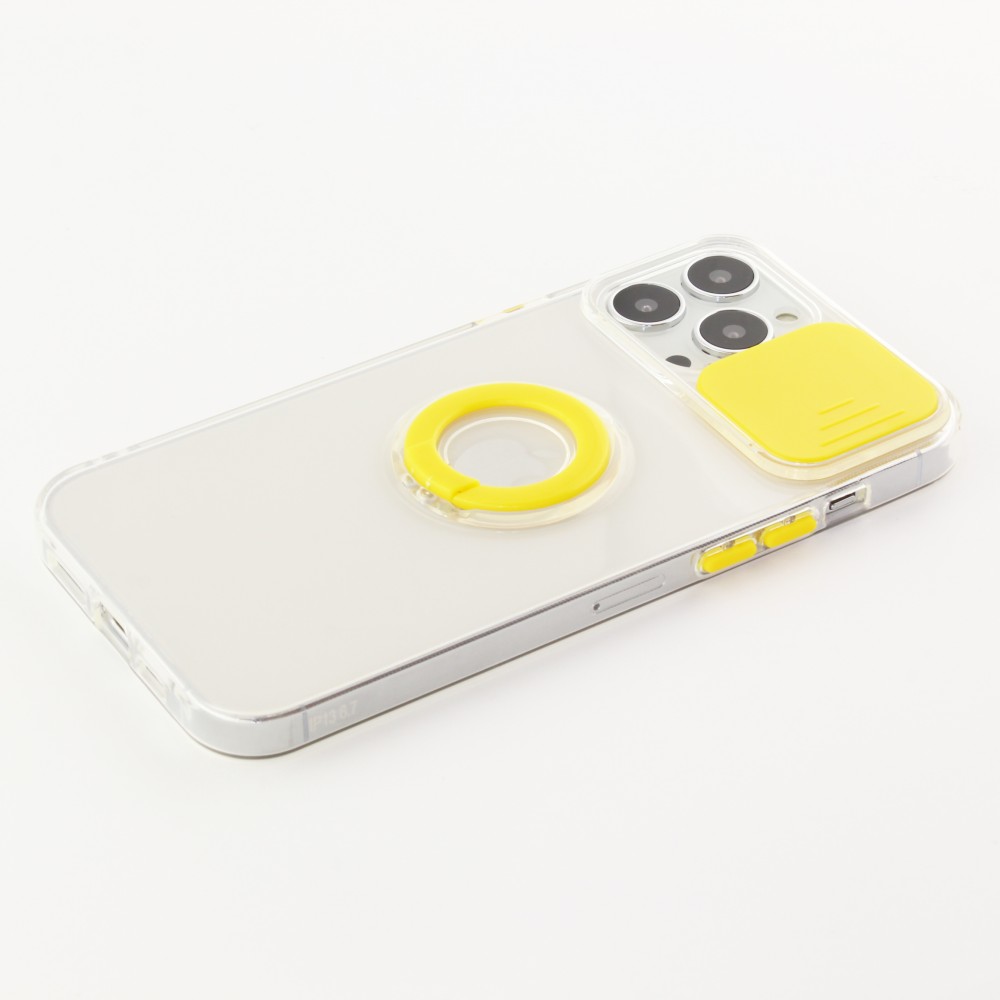 Coque iPhone 14 Pro - Caméra clapet avec anneau jaune