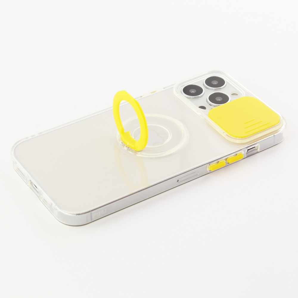 Coque iPhone 14 Pro - Caméra clapet avec anneau jaune