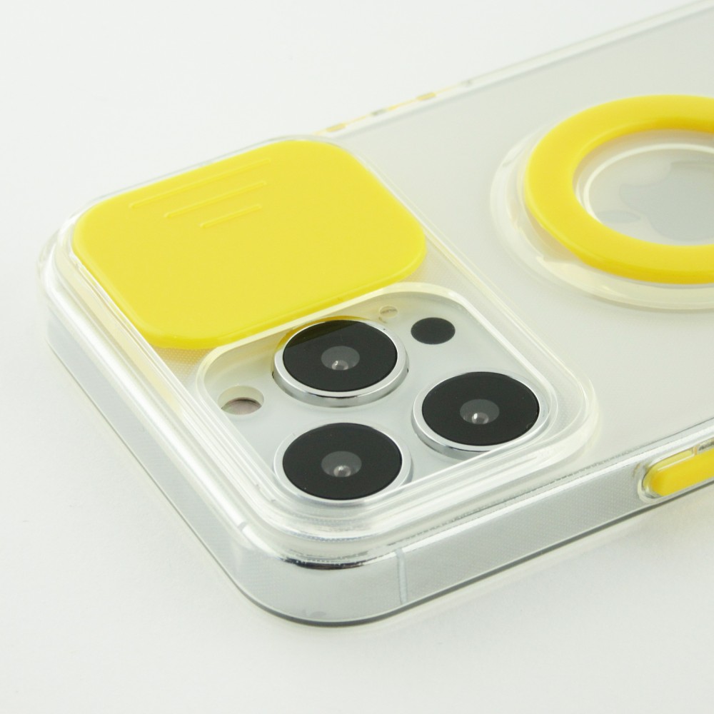 Coque iPhone 14 Pro - Caméra clapet avec anneau jaune