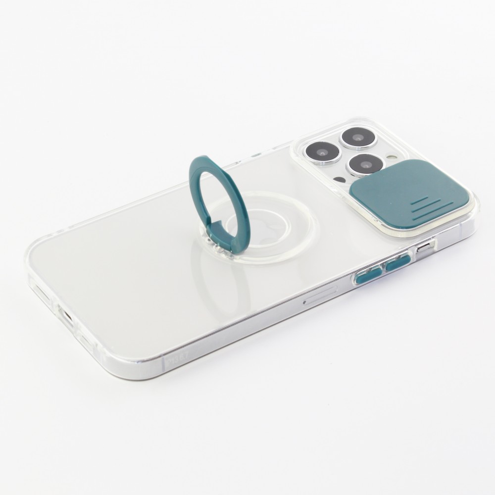 iPhone 13 Pro Case Hülle - mit Kamera-Slider und Ring - Dunkelgrün