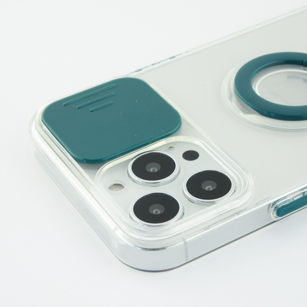 iPhone 13 Pro Case Hülle - mit Kamera-Slider und Ring - Dunkelgrün