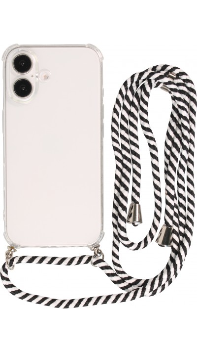 Hülle Samsung iPhone 16 Plus - Gummi transparent mit Seil - Weiss / Schwarz