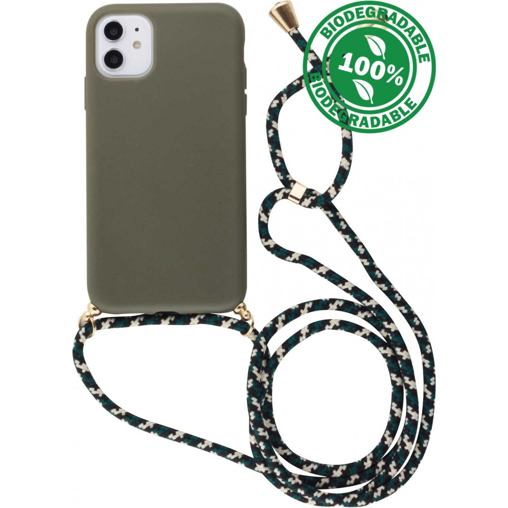 Hülle iPhone 12 / 12 Pro - Bio Eco-Friendly Vegan mit Handykette Necklace - Dunkelgrün
