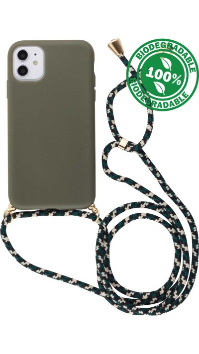 Hülle iPhone 15 Plus - Bio Eco-Friendly Vegan mit Handykette Necklace - Dunkelgrün