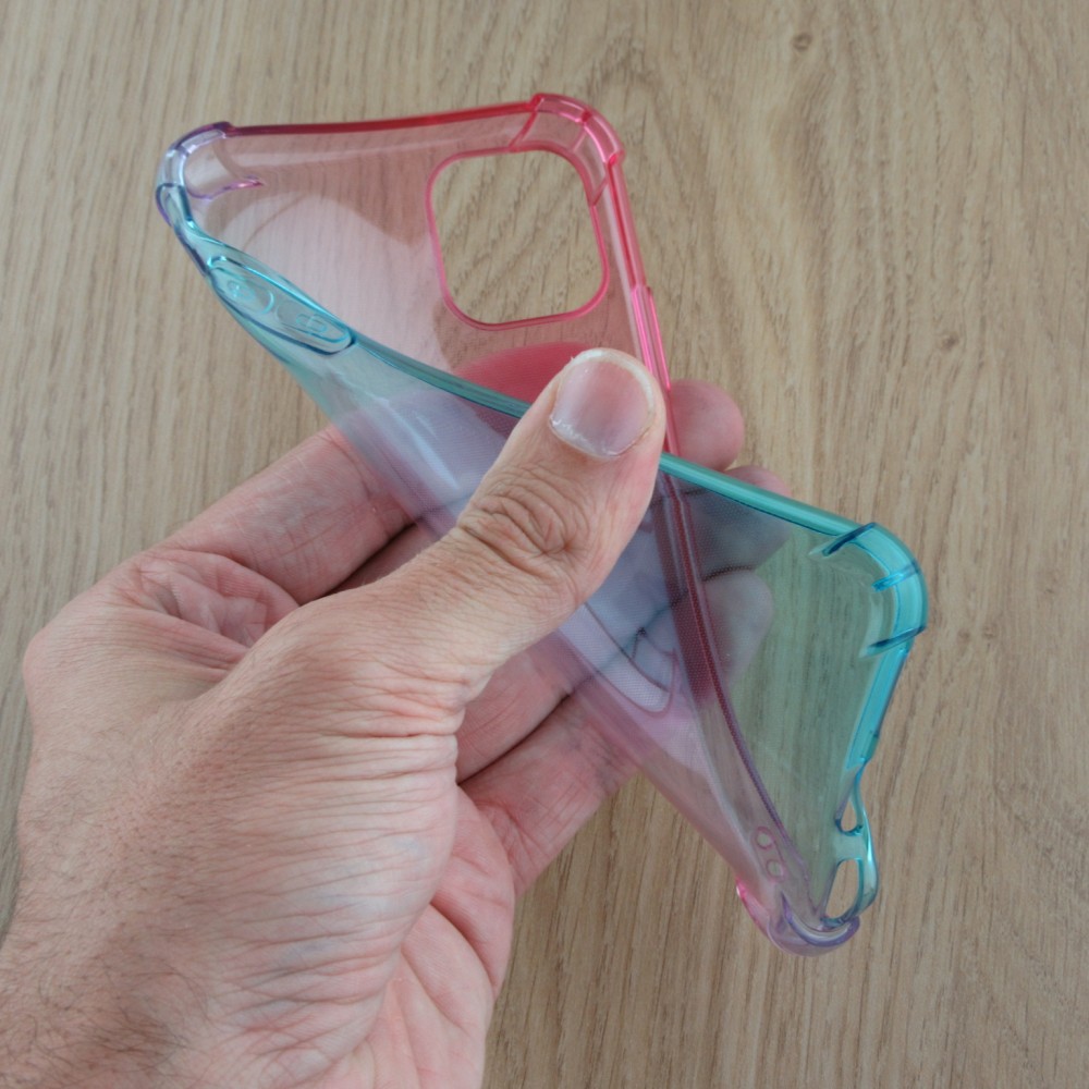 Hülle iPhone 16e - Gummi Bumper Rainbow mit extra Schutz für Ecken Antischock - rosa blau