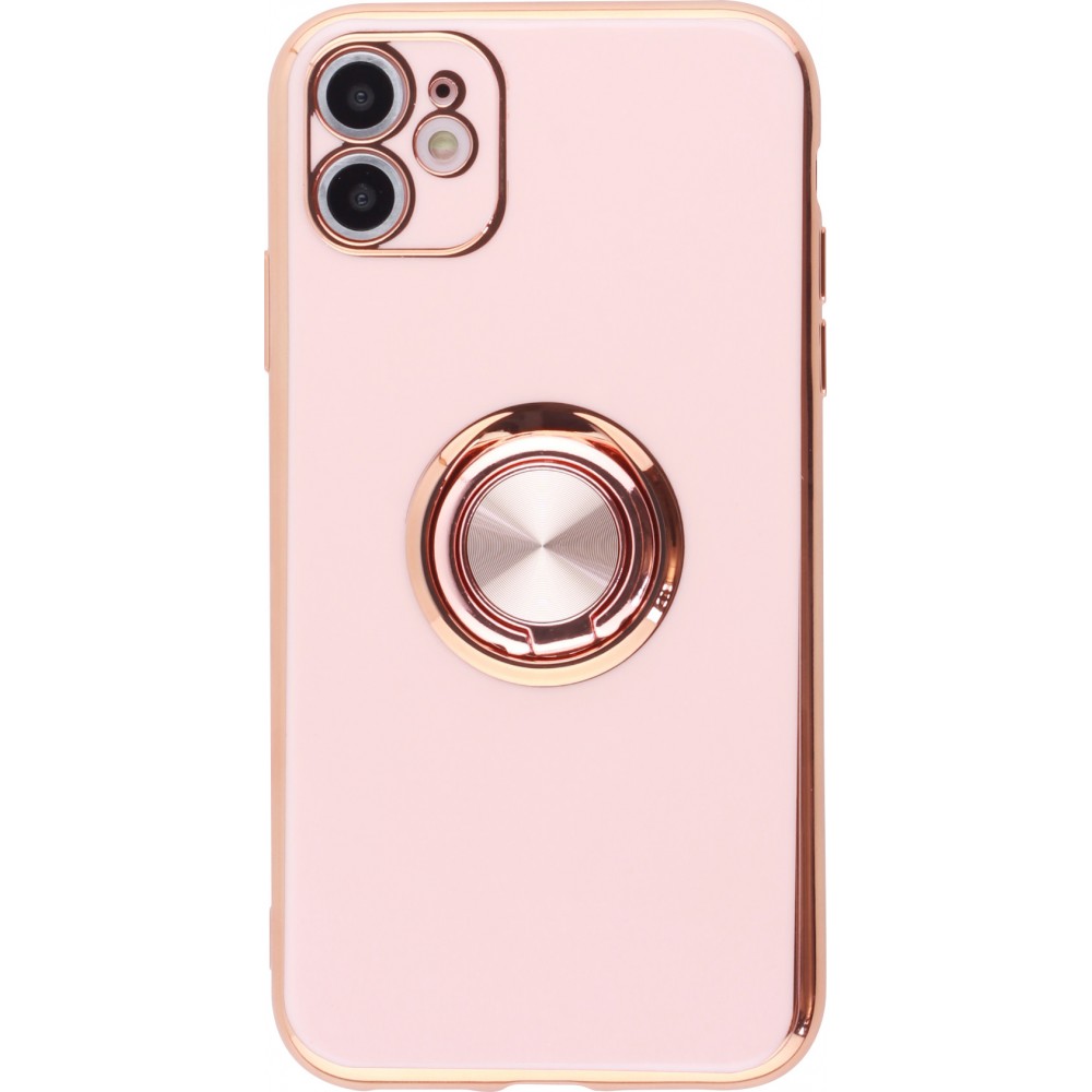 Hülle iPhone 14 - Gummi Bronze mit Ring - Rosa