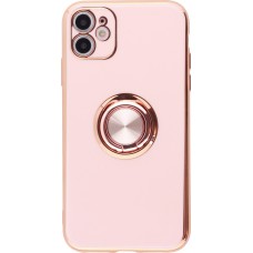 Hülle iPhone 14 - Gummi Bronze mit Ring - Rosa