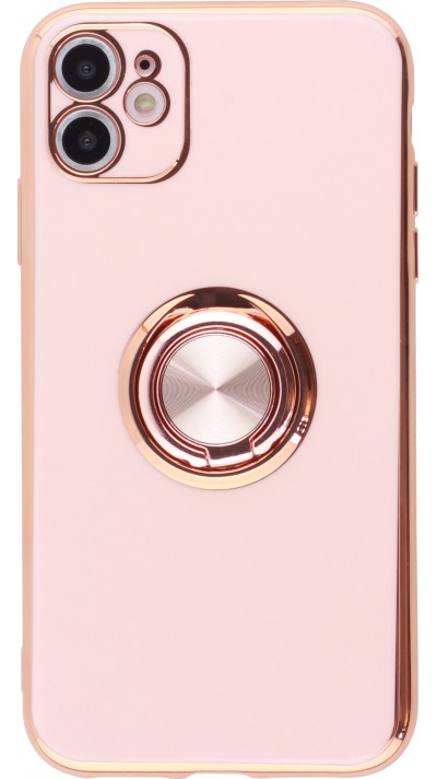 Hülle iPhone 14 - Gummi Bronze mit Ring - Rosa