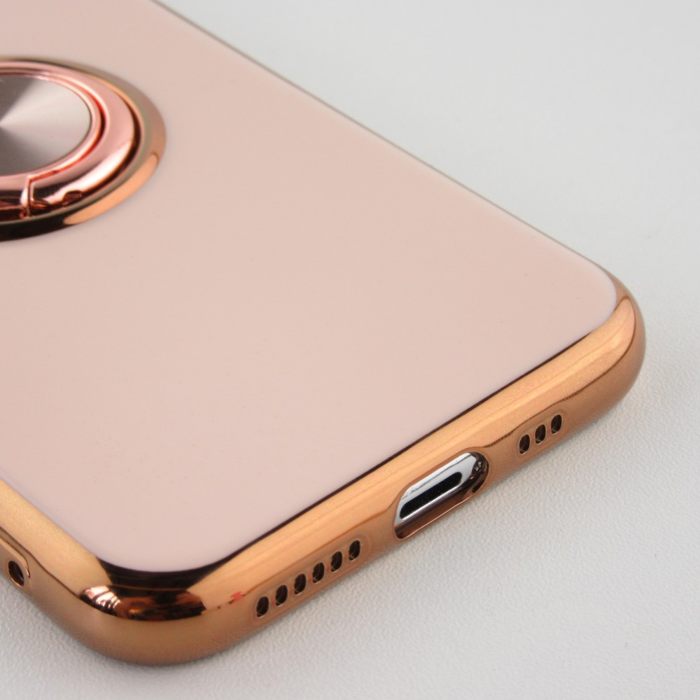 Hülle iPhone 14 - Gummi Bronze mit Ring - Rosa