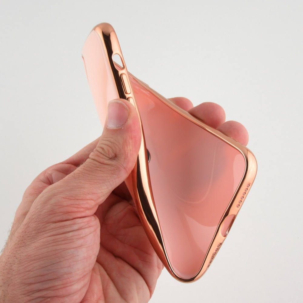 Hülle iPhone 14 - Gummi Bronze mit Ring - Rosa