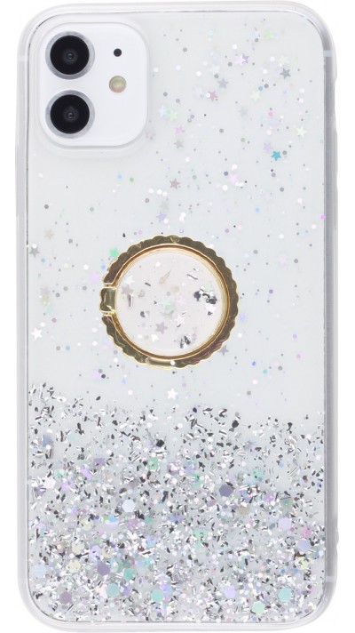 Hülle iPhone 7 / 8 / SE (2020, 2022) - Gummi silberner Pailletten mit Ring - Transparent