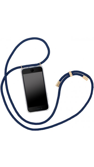 Hülle iPhone 15 Plus - Gummi transparent mit Seil blau
