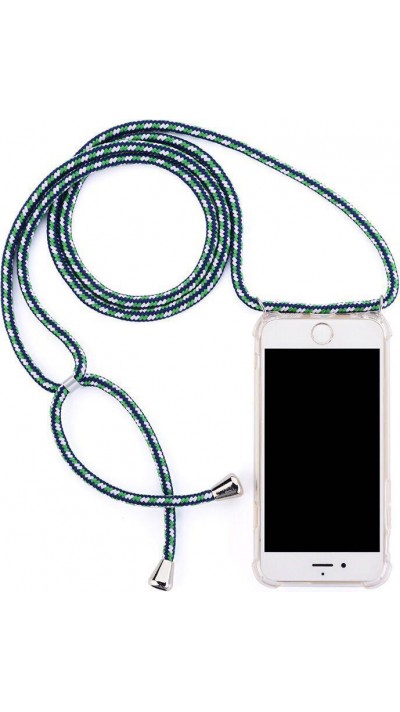 Hülle iPhone 15 Pro Max - Gummi transparent mit Seil blau grün
