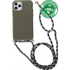 Hülle iPhone 11 Pro Max - Bio Eco-Friendly Vegan mit Handykette Necklace - Dunkelgrün