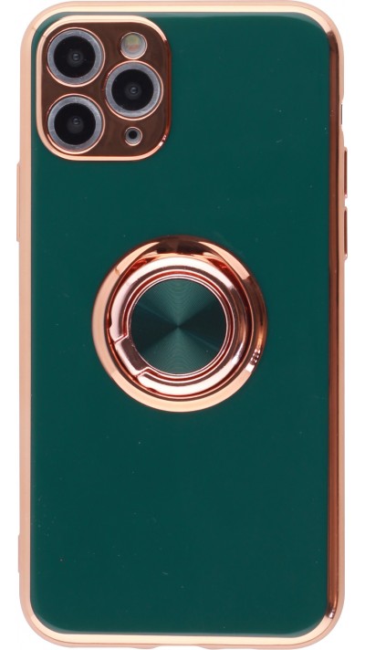 Hülle iPhone 11 Pro Max - Gummi Bronze mit Ring - Dunkelgrün