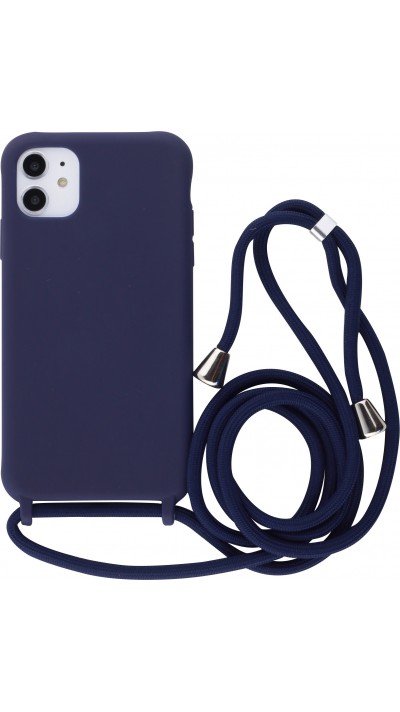 Coque iPhone 11 Pro Max - Silicone Mat avec lacet - Bleu