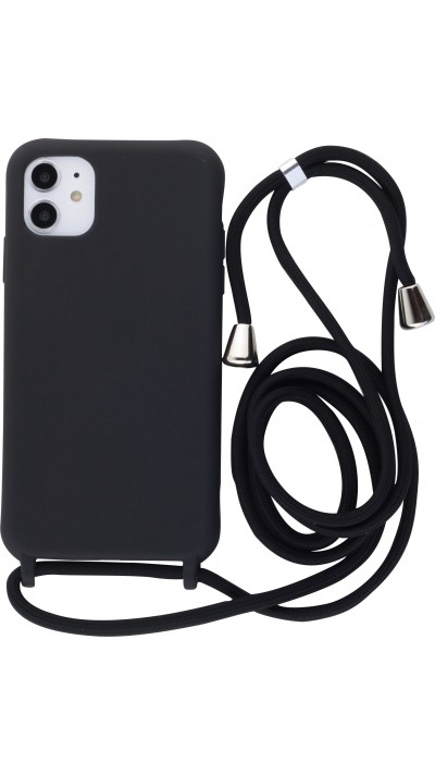 Hülle iPhone 11 Pro Max - Silikon Matte mit Seil - Schwarz