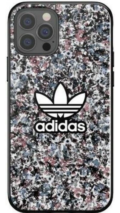 iPhone 12 Pro Max Case Hülle - Adidas starres Gel geblümter Hintergrund und aufgedrucktes Logo in Weiß - Multicolor