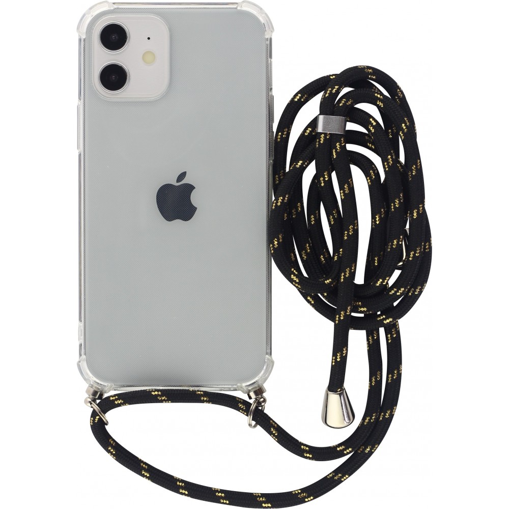 Hülle iPhone 15 Pro Max - Gummi transparent mit Seil schwarz - Gold